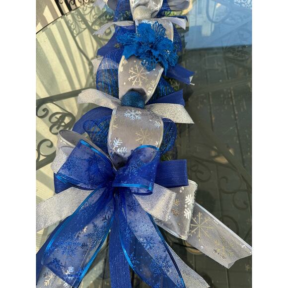 Blue and Silver Centerpiece Table Runner Mailbox Swag Topper Christmas Decor - Picture 5 of 6